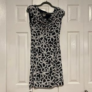 Business casual slate blue and white floral dress